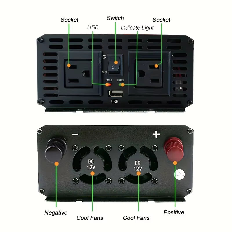 3000W Portable Car Power Inverter 12V to 110V/220V Power Bank Voltage Converter Multifunctional Solar Inverter for Car Household
